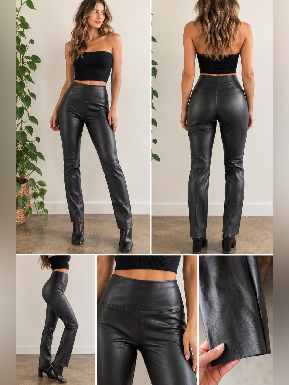 Evereve David Lerner High-Rise Black Faux Leather Straight Leg Pants Size Med